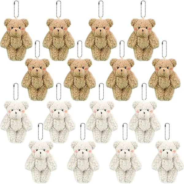 【BQ】16 stk. Mini Bamse Nøglering Plysdyr Lille Plys Bamse Legetøj Til Nøglering Baby Shower Bryllup DIY Håndværk Festgave