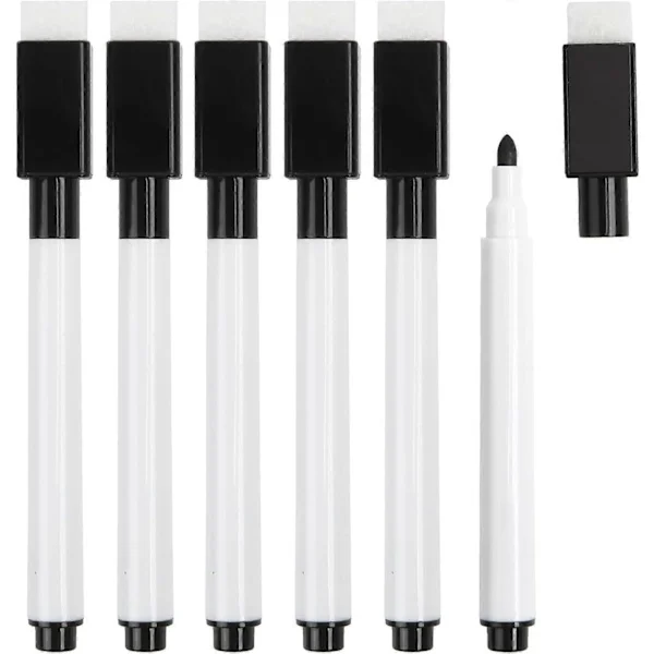 Whiteboard tusser, 20 stk. sorte whiteboard tusser med viskelæder, fine whiteboard tusser til børn