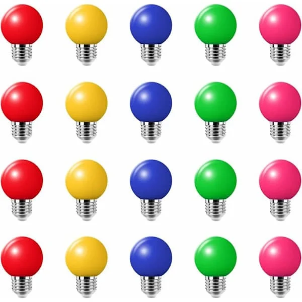 20 stk 3W E27 fargede lyspærer, ensfargede LED-lamper, 100LM julebelysning 220V fest små fargede bobler, 180° LED-lampe (4 per farge)