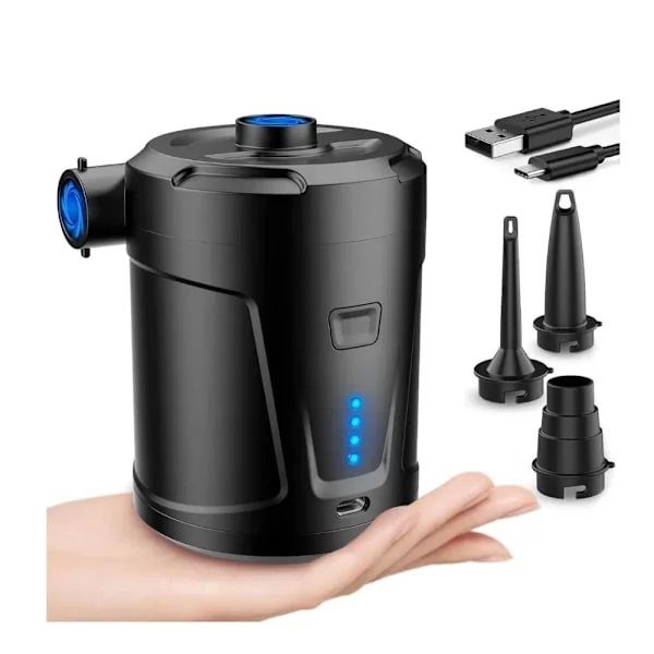 Elektrisk luftpumpe med 3 dyser 5200mAh batteri Type-C genopladelig Velegnet til udendørs camping oppustelig måtte luftmadras båd svømmering