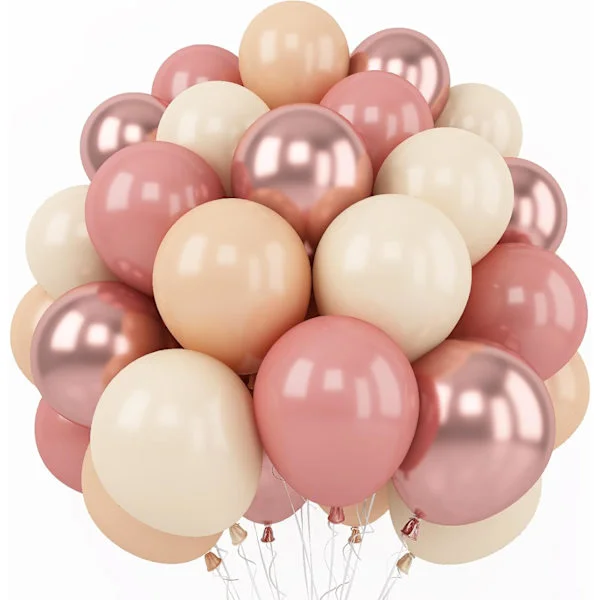 Retro Blush Rosa Balloner, 60 stk. 12 tommer Støvet Rosa Metallisk Krom Rosaguld Hvid Sand Nøgen Balloner til Bryllupsfest