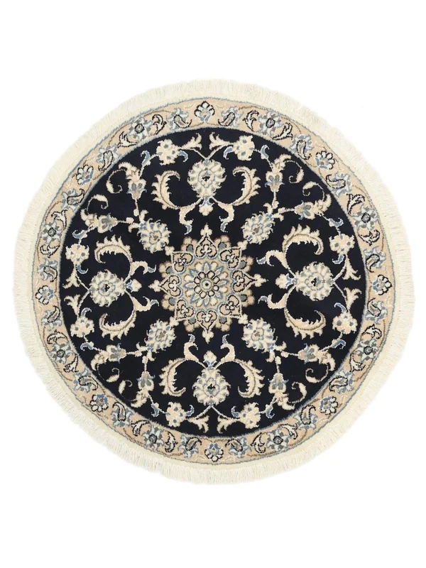 Nain Vloerkleed Ø 100 Rond Zwart/Beige Wol