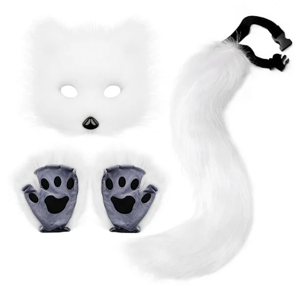 Kuuma tarjous edulliseen hintaan! Therian Paws Furry Mask & Tail Set Pörröinen kissanaamio Halloween-juhlat Asu - Iloinen