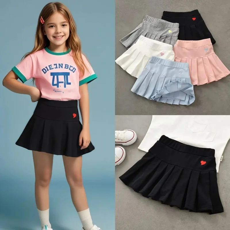 AliExpress - JK Rock Shorts Kinder Minirock Sommer Mädchen Candy Farbe bestickt Herz Design einfache Faltenrock Sicherheitshosen Design