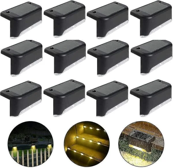 Vanntett Solar Gjerdelampe, Solar Dekkslys, Trappelys, IP65 LED Solar Hagelys For Terrasse Trappegjerder (varmt Lys-svart, 12 stk)