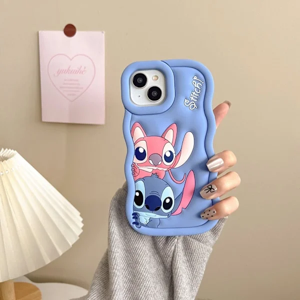 【NX】Stitch silikondeksel - Kompatibel med iPhone blå kompatibel med iPhone 14 Pro