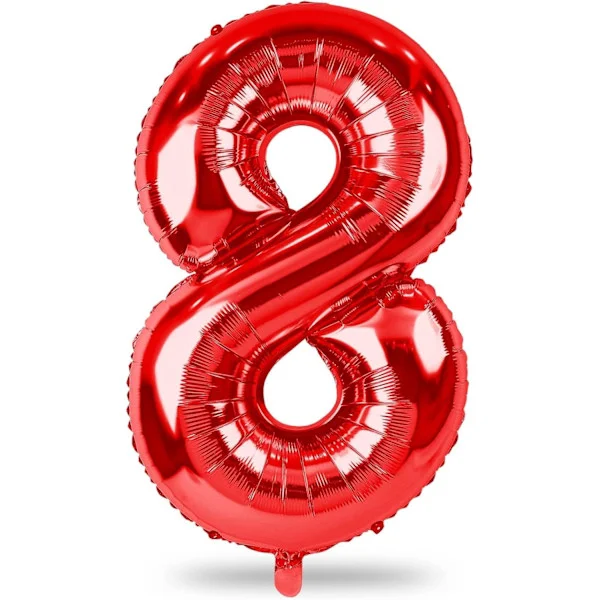 40 tommer rød talballon nummer 8, kæmpe folie helium, selvopustende cifferballon til drenge piger kvinder 8-års fødselsdag, dimission, jubilæumsfest