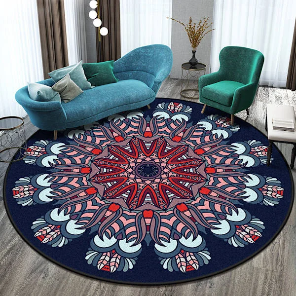 Vintage Datura Round Rug Living Room Decorative Floor Mat 100 cm 5-FX-