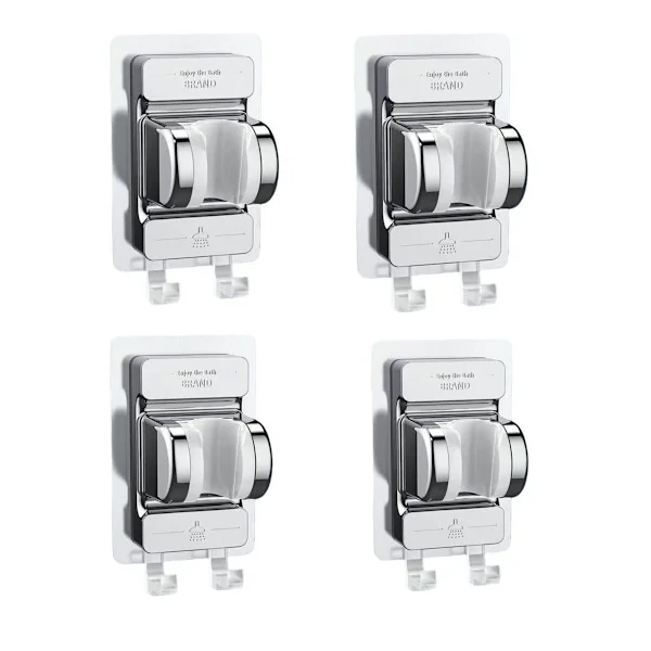 No Drill Dual Hook Shower Holder 4 Pack självhäftande ABS väggfäste justerbar vinkel tvättbar återanvändbar kompatibelt med internationella 1/2 tums a