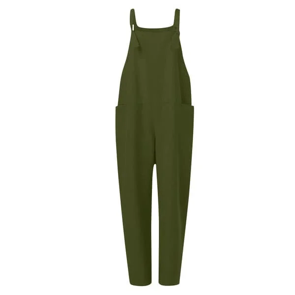 Dame Overalls Dungarees Romper Baggy Playsuit Bomull Lin Jumpsuit