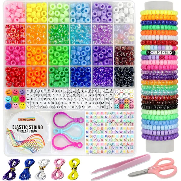 DIY Craft, Gifts for Girls, Bead Set, 1100 Pieces, Bracelet Making Kit with Pony Beads and Decorative Beads, Craft Supplies