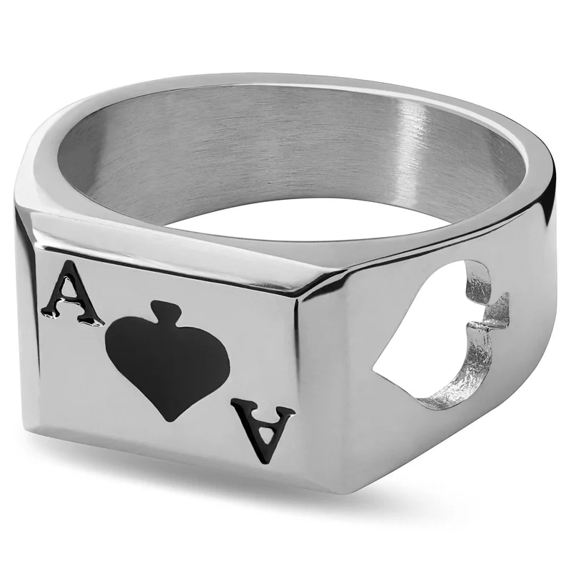 Ace | Anillo sello de as de picas plateado para hombres - Anillos tipo sello