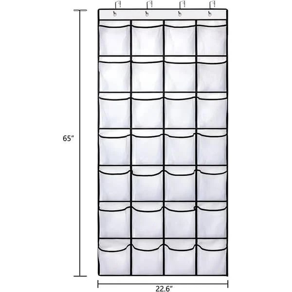 28 Pockets Over Door Shoe Rack Hanging Shoe Storage Organizer Large Clear Shoe Holder Hanger for Closet Door Organizer, White
