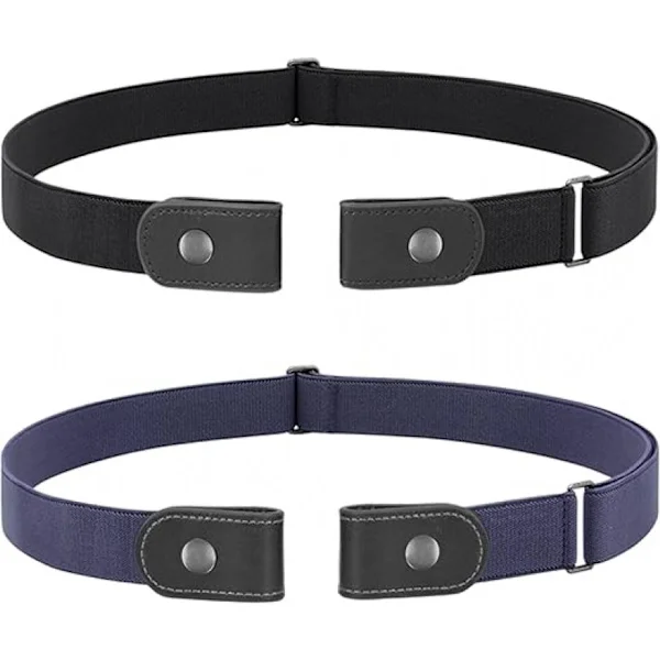 Sett med 2 spenneløse belter - Unisex - Justerbar spenne - Belte uten spenne - Usynlig elastisk linning - Perfekt til jeans - Mørkeblå, Black_yu