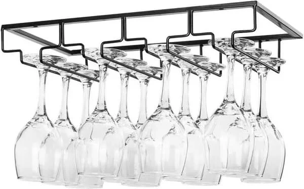 Hanging Wine Glass Holder, 4 Rails, Matte Black Metal, Wine Glass Rack for Kitchen