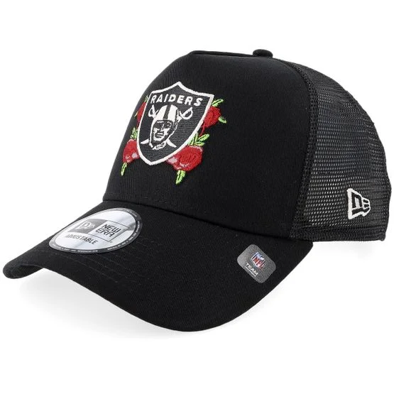 New Era - NFL Svart trucker Caps - Hatstore Exclusive x Las Vegas Raiders Floral 9FORTY Black A-Frame Trucker @ Hatstore