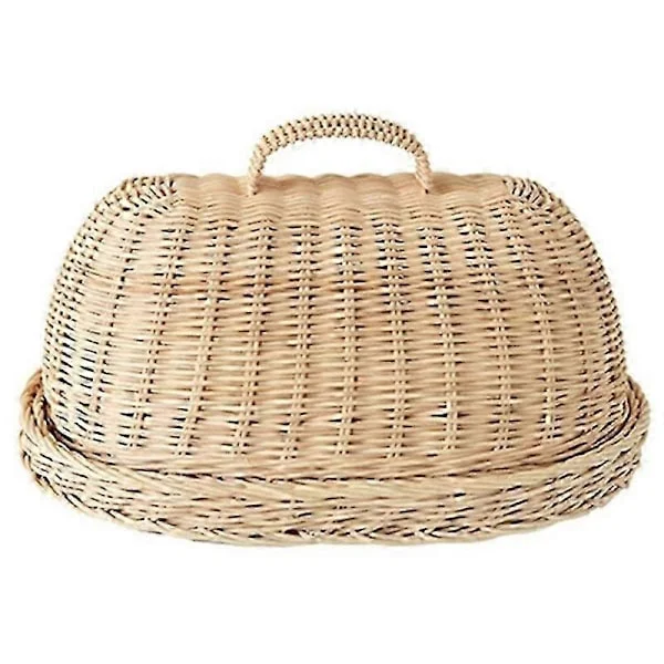 Rattan opbevaringsbakke med låg, håndvævede fletkurve, brødfrugtmad morgenmadsudstillingsboks, til 26s