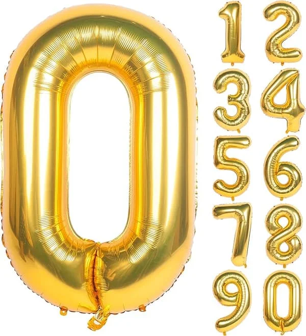 Gold Number Helium Foil Birthday Balloons (Gold 0)