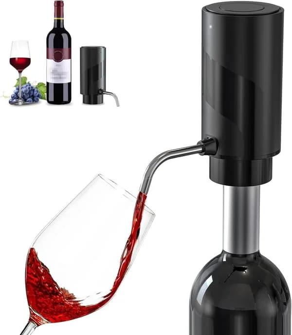 Vinluftare Elektrisk Vin Karaff Automatisk Vinluftare, Vin Dispenser Vin hällare med USB Uppladdningsbar, Vinälskare för kvinnor & Män (Svart-ABS)