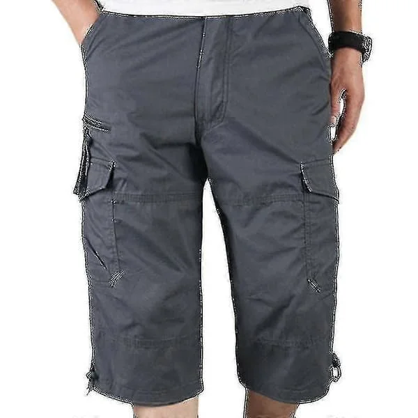 Herr 3/4 Långa Elastiska Shorts Midja Cargo Combat Trekvartsbyxor