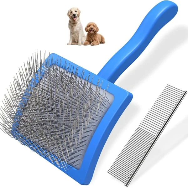 2 STK Slicker Børste til Hunde & Kæledyrskam, Professionel Hundepleje Børste med Ekstra Lange Stifter til Effektivt at Fjerne Filtre, Knuder og Måtter