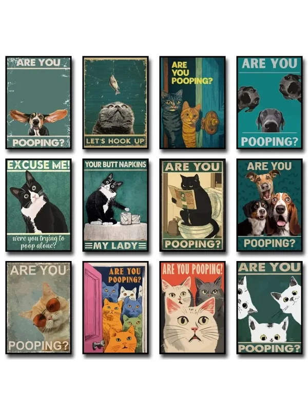 AliExpress - Bent u poepen posters badkamer grappige badkamer teken canvas schilderij schattige zwarte kat print muur kunst foto toilet decoratie