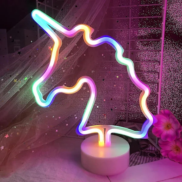 Unicorn LED Lampe Farverig Enhjørning Lampe Neon Skilt Batteri eller USB Drevet Enhjørning Lampe til Pigeværelse Indretning Enhjørning