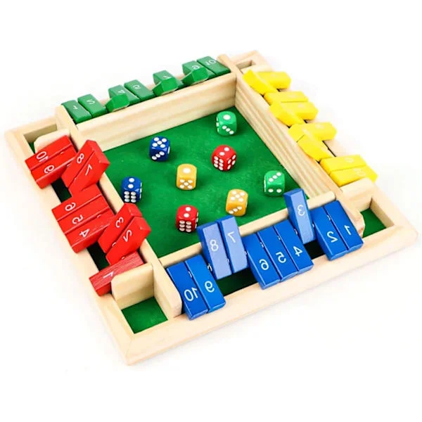 Träbrädspel 4 spelare Shut The Box Tärningsspel Trämatematik Traditionellt pubbrädspel Tärningsspel Resa 4 spelare Fantastiska familjespel