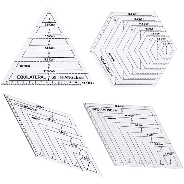 Stk Quilting Mal, Lappeteppe Quilting Linjal, Heksagon Quilting Linjal, 45 Graders og 60 Graders Linjal, DIY Sy Linjal, Lappeteppe Linjal Verktøy for 