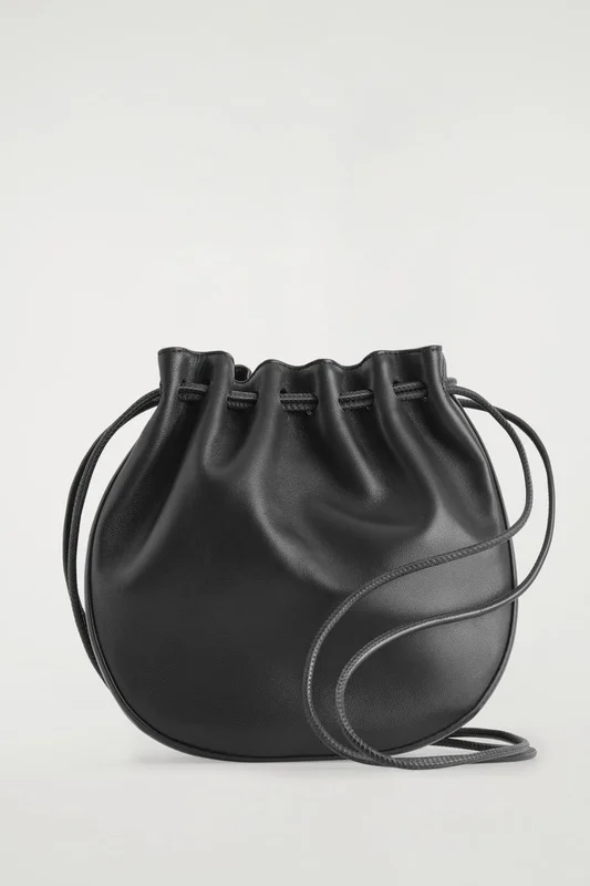 COS Women's Gathered Pouch Bag Leather in Black