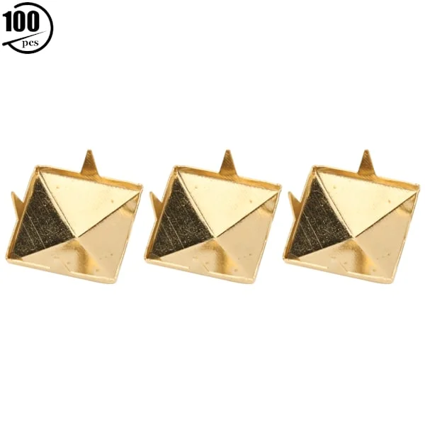 【NX】100st fyrkantiga Pyramid Punk Nitar 4 Klo Metall Dubbar Kompatibel med Armband Kläder Skor Handväska Guld 12mm