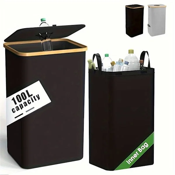 Bamboo Fabric Foldable Waste Bin Empty Bottle Collector Empty Bottle Waste Bin Oxford Cloth Including Inner Bag - Black