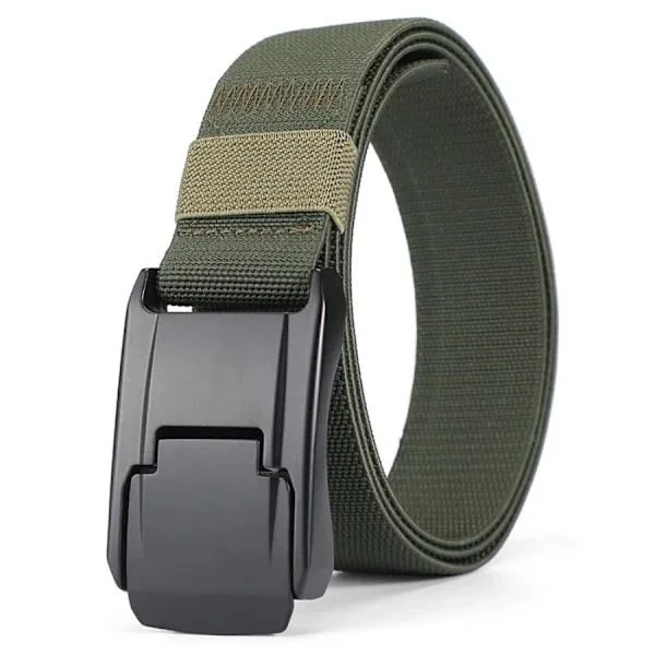 Nytt stretchbelte for menn og kvinner, hard hurtigspenne, sterk ekte nylon, unisex elastisk belte, kjeledress, arbeidsbelte grønn 125cm