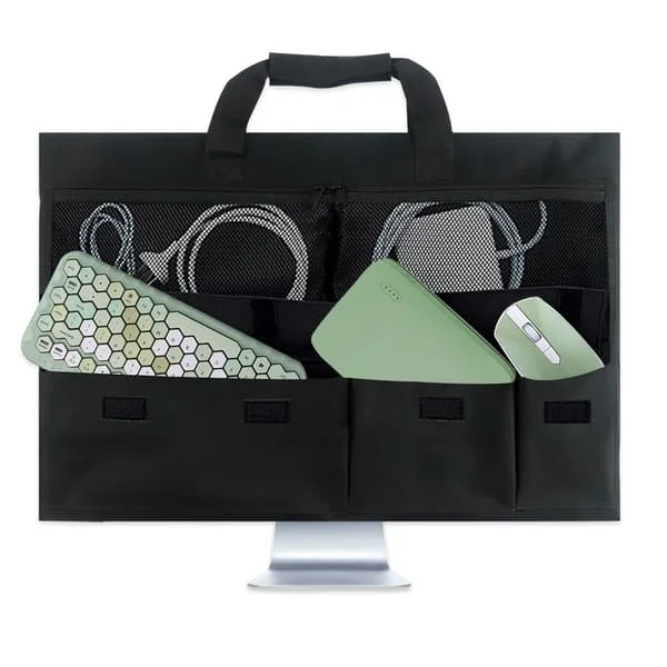 Bärväska för iMac 24-tums stationär dator, iMac-skärmskyddsfodral med dammskydd och bärhandtag för iMac 24-tums skärm och tillbehör (svart)