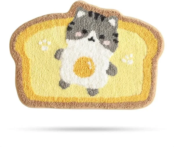 Söta Badrumsmattor, Mjuka och Absorberande Badrumsmattor i Mikrofiber, Halkfria Ryamattor för Dusch, Maskintvätt och Tork, Mjuka Duschmattor Katt