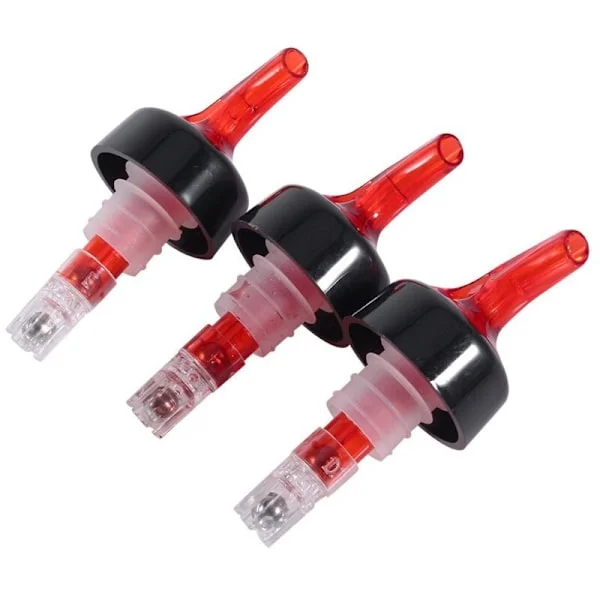 Quick Shot dispenser för sprit (35 ml, 3-pack). Tillverkad av transparent plast. Med hällkork för vin- och cocktailflaskor (röd).