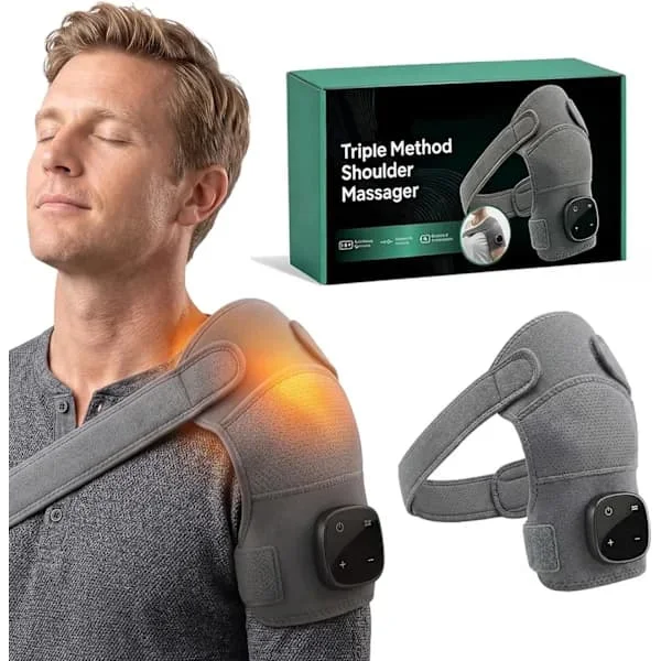 Axelmassager med trippelmetod - Shiatsu värmekudde, 3 justerbara nivåer, smärtlindring för axlar/nacke/ben, kompression och vibration