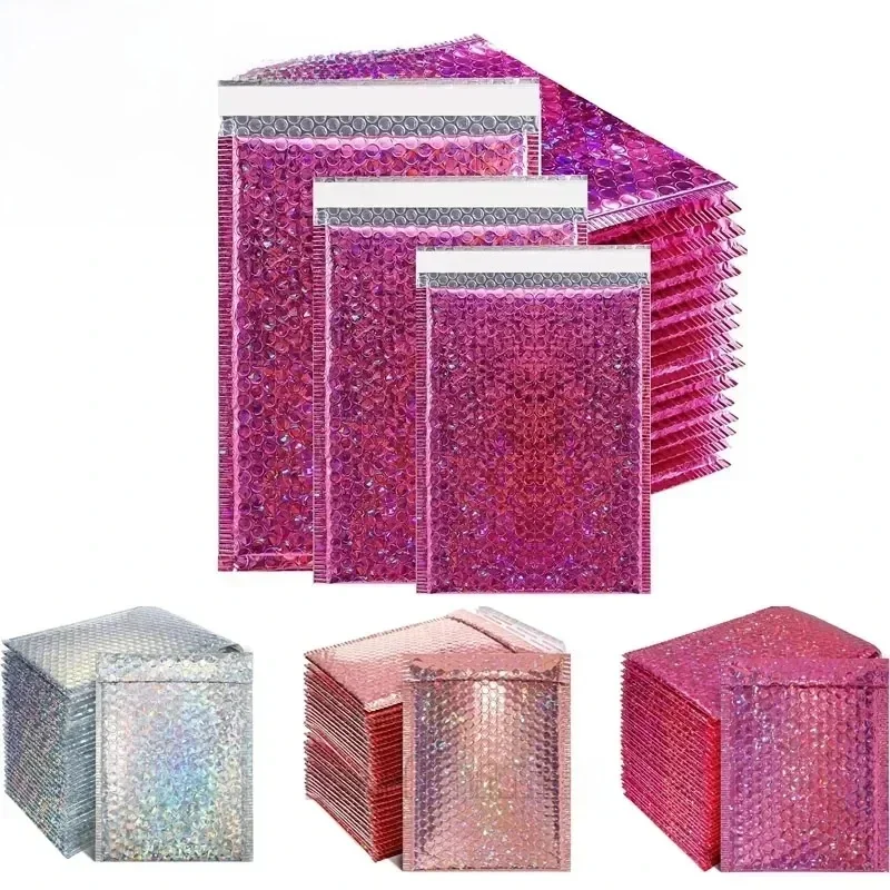 AliExpress - 50 Stück holografische Luftpolsterumschläge, Rosenrot, wasserdichte Versandumschläge, gepolsterte Luftpolsterumschläge, Packungsbeutel 