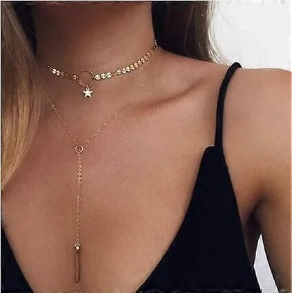 Lagdelt Choker Halskæde Guld Skive Choker Stjerne Krave Lasso & Y Halskæde, Vedhæng Halskæde (Sølv)