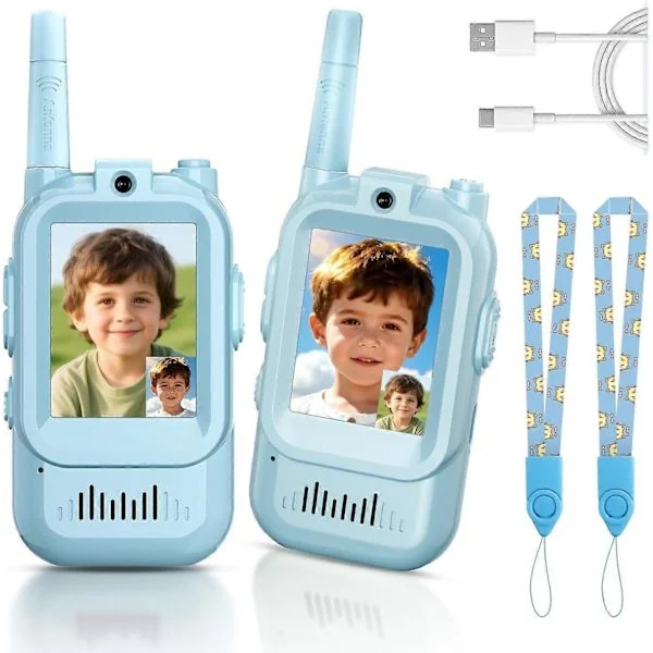 Video Walkie Talkie for barn, 2-pakning oppladbar Walkie Talkie med skjermkamera, lang rekkevidde Facetime-chat, leker for 3-12 år gamle gutter og 