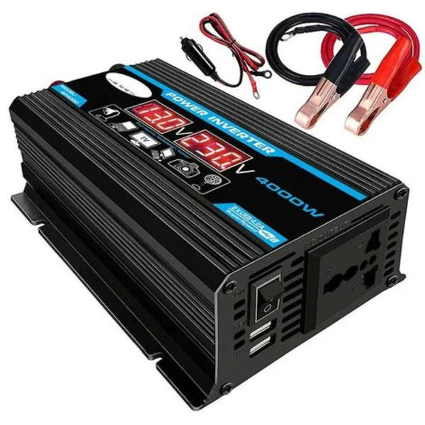 12V 220V Ren Sinusvågsomvandlare 4000W Ren Sinusvågsomvandlare Transformator med Fjärrkontroll & Dubbla AC-uttag för Husbil Lastbil Bil