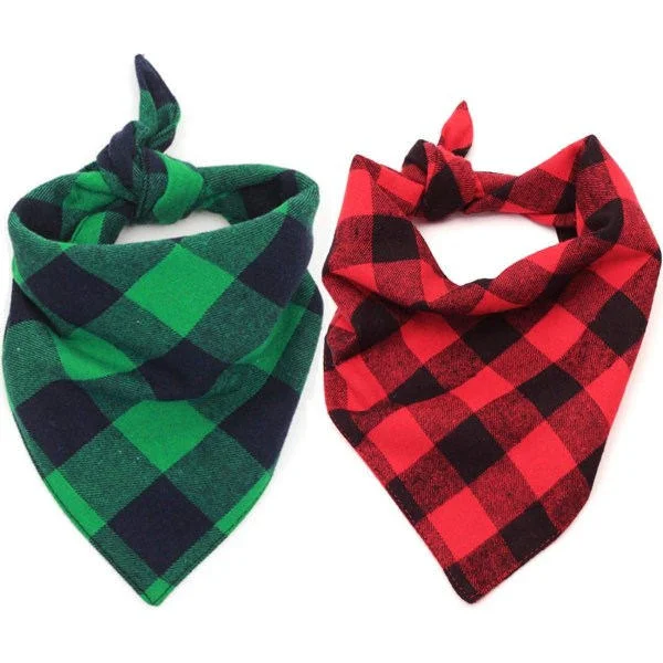 Kjæledyr Rutete Bandana Hund Trekant Skjerf Kjæledyr Klær Tilbehør Grønn Rød - S - 2 Stykker farge 1 s farge 1 s