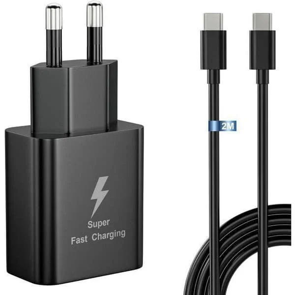 25W snabb USB-C-laddare för Samsung Galaxy A34 A54 5G, S24 S25 Ultra etc., Flip4 supersnabb väggladdare med 2m USB Type-C-kabel