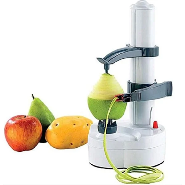 Elektrisk Skalare, Automatisk Roterande Potatis-, Äppel- och Frukt-/Grönsaksskalare, Köksredskap i Rostfritt Stål (Vit)