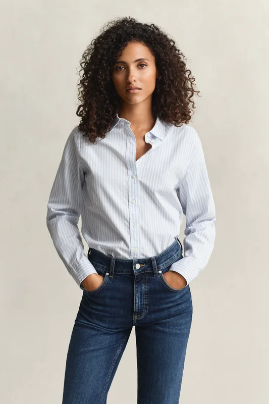 GANT Damen Regular Fit Classic Popeline Hemd mit Streifen (32) Hellblau