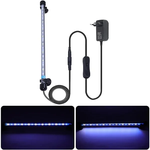 LED Akvariebelysning, Vandtæt LED Dragefiskelys, Blå & Hvid, 37cm