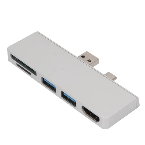 USB C Hub 4K HD Multimedia Interface tiedonsiirto Kaksois-USB3.0-portit 5 in 2 USB C Hub Surface Pro 7:lle, hopea