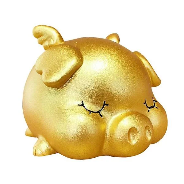 Creative Piggy Bank Coin Bank Lucky Pig Shaped Cartoon Money Holder Money Box for Birthday Gift New Year Gift Living Room Display (Golden)