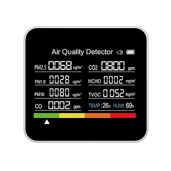 9-i-1 Luftkvalitetsmonitor CO2-mätare Koldioxiddetektor CO2 CO TVOC HCHO PM2.5 PM1.0 PM10 Tempe db