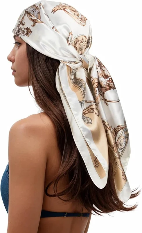 Women's Head Scarf Silk Scarf Hair Scarf Printed Square Scarf Bandanas for Women 89 cm